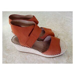 Eileen Fisher Sz 9 Weslia Cider Color Nubuck Leather Jute Wrapped Wedge Sandal